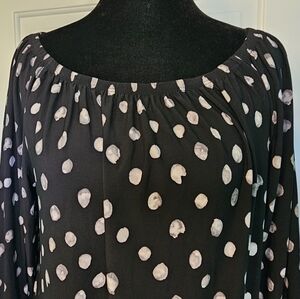 Anne Klein Black & White Abstract Dots 3/4 Sleeve Scoop Neckline Women's Sz S